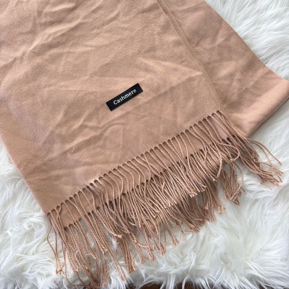 Unbranded | Cashmere Camel Caramel Long Fringe Unisex Scarf Wrap Soft Warm Tan - Picture 4 of 5